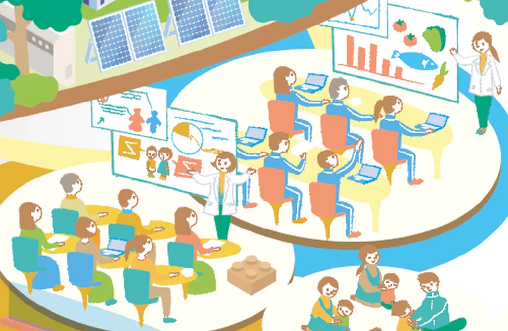 保育の学びを共有するプラットフォームのイラスト
