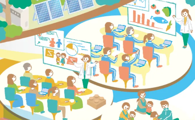 保育の学びを共有するプラットフォームのイラスト