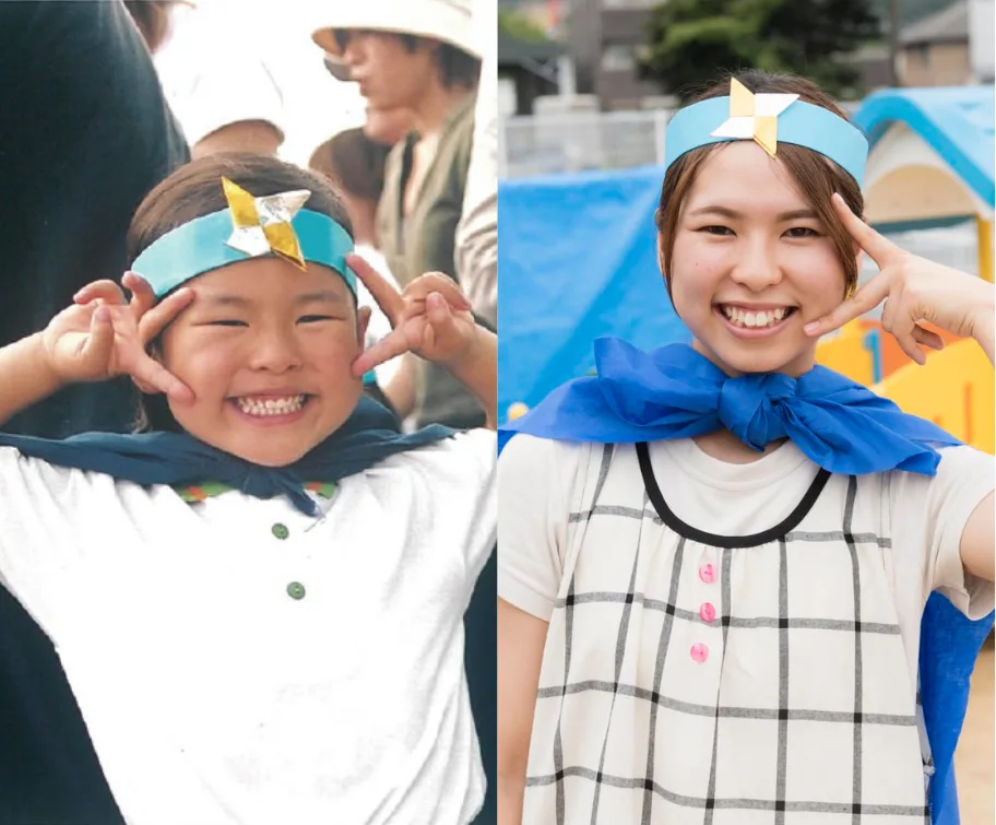 ちとせに通っていた頃の写真と、先生として戻ってきた現在の写真